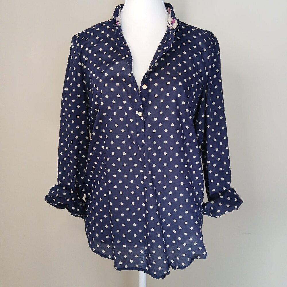 Anthropologie Navy Polka Dot Button-Up Blouse - Picture 7 of 10
